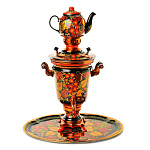 0034934-3л-Нб-рюмка Самовар электрический Тульский 3л "Хохломской " в наборе 3предм.