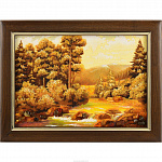 Картина янтарная "Пейзаж. Горная река"