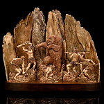 - Кость мамонта Композиция "Охота на пещерного медведя" 25*23см