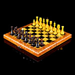 0066463 Шахматная доска складная"Янтарный Король 3" с фигурами, Янтарь, дерево, лак.40*19*7,5см