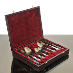 0017084 Набор  ШКАТУЛКА "Тройка" СО СТОЛОВЫМИ ПРИБОРАМИ 30 предм.. позолота М3 ХРНТ