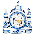 5296 Гжель Часы "Городок" 27,5*26см  Авт. Исаев С.В.