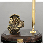 0139190/ручка Бронза Скульптура "Сова-юрист" подст.дерево