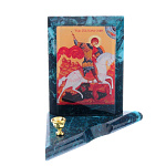 0039532/8955 Нат.камень ИКОНА с подсвечником Г.Победоносец малая змеевик 95*95*100мм 350гр