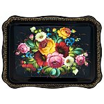 202804/45*35см-Поднос сувенирный "ЦВЕТЫ" (фон черн) прямоуг