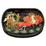 0065140-13*9см  Лаковая миниатюра Палех ШКАТУЛКА "ТРОЙКА" Бахирева