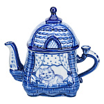 0078107 Гжель Чайник"КОШКИН ДОМ" коллекционный (в коб )