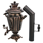 0076966 КОМПЛЕКТ Самовар=труба Рюмка с орнам, жаровой латунный толстостенный,бурая патина,