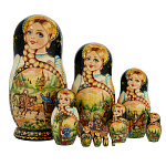 201093 Матрешка "ТРОЙКА. ЛЕТО"  в хохломе эксклюзивная 10 мест 28см 