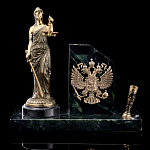 Настольная визитница из бронзы "Фемида" с подставкой для ручки