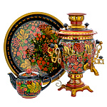 11480/НР 3пр. самовар -3л-желудь  Хохлома САМОВАР "РЯБИНКА" (поднос и чайник)