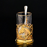 0015667 Златоуст ПОДСТАКАННИК "Лошадь" со стаканом и ложкой, позолота, в П/У