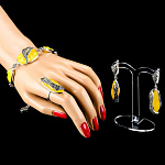 0042001 Серебро 925 К-т "Мерцание 1" серьги 11,26г; кольцо 6,55г, браслет 19,31г