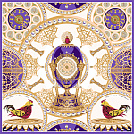 500015 Сувенирный платок "Фаберже яйцо-часы Петушок", 65*65, 70% шёлк 30% вискоза МД Нины Ручкиной