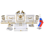 6151 Нат.камень Письменный набор "Лошади" белый мрамор