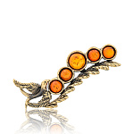 0051072/2198.4 Брошь Веточка Смородины с птичкой (коньячный)