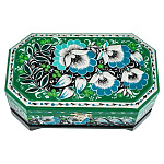 100446 /17*10см-углы Хохлома Шкатулка Сюжет "Цветы серебристые" ЗЕЛЕНЫЙ ФОН Р5 