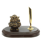 0139201/ручка Бронза Скульптура "Сова-парикмахер" подст.дерево