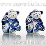 /коб Гжель СКУЛЬПТУРА "ОБЕЗЬЯНКА с мешком ДЕНЕГ"