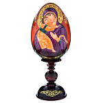 0017602/16см ЯЙЦО ПАСХАЛЬНОЕс ликом Богоматери "Владимирская" на подставке (дерево, роспись)