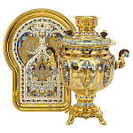0069089 ЗЛАТОУСТ Самовар "Гжельские Мотивы" поднос, эмаль, фианиты 
