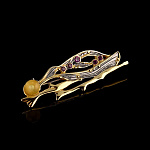 825952/фианит/5,76г  Серебро 925* БРОШЬ  вст.Янтарь фианит п/п