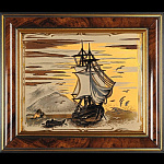 0010380 Златоуст ГРАВЮРА "ЗАРЯ НАД БУХТОЙ" (22*19 см в раме) 0448