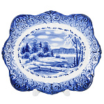  Гжель Тарелка сувенирная настенная ЗИМА,МОСТИК 18*15 см