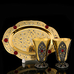 0016435 Златоуст НАБОР ВОДОЧНЫЙ: Поднос +2 стопки позолота, в П/У