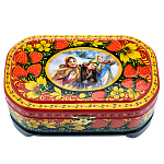 00280831/17*10см-овал Хохлома Шкатулка Сюжет "Девушки в платках. Клубника" красный фон Р5 