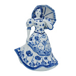 6372 Гжель колокольчик "Барышня под зонтиком" кобальт 16см Авт. Тарыгин М. В.