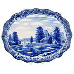 Тарелка декоративная с росписью "Лето в деревне". Гжель