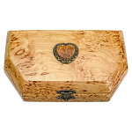 0078198 Нат.дерево ШКАТУЛКА шестигранная СЕРДЦЕ, карел береза,съемная перегородка