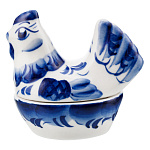 Солонка фарфоровая с росписью "Курочка". Гжель