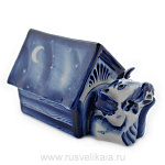 09248 Гжель Скульптура "Пес - мечтатель" 8*14см Авт.Черновы Л.и В 