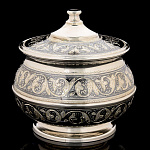 0054649 Серебро 875* САХАРНИЦА  с крышкой гравировка, чернение серебра в П/У