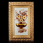 0055551-НП КАРТИНА ЯНТАРНАЯ "Розы в вазе"на стекле, в двойной раме 96*61см