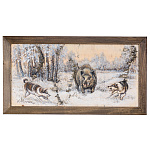 Картина на бересте "Охота на кабана" 25х50 см