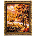 300355-НП  Картина Янтарная "ДОМИК У РЕКИ" 30*40см