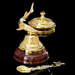 0058077/7295-яшма Златоуст  Икорница "КОЛОКОЛЬЧИК" Яшма Позолота