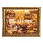 Картина янтарная "Осень в парке. Мостик" 30х40 см