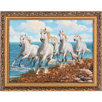 0050875/8888 Нат.камень КАРТИНА "Кони" багет№4 30*40см К917