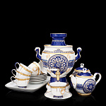 /М-8 Фарфор Самовар 1,5л "Орнамент" в наборе: голубой/позолота 6 персон