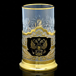 0066456 Златоуст Подстаканник "Герб" SUV - 3292 позолота, эмаль, с ложкой и стаканом