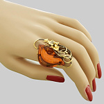 720022/13,83г  Серебро 925* КОЛЬЦО вст.Янтарь фианит р/п  