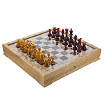 0069334  ШАХМАТЫ  (поле нат.камень) 43*43см  Фигуры Янтарные