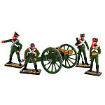 28172 Оловянная миниатюра Набор солдатиков "Русский артиллерийский расчет" с пушкой (5 фигур)