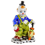 0016420/цв  Гжель Скульптура "Клоун с зонтом" в цвете Авт.Тарыгин М.В.