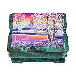 200387/1087 Нат кмень ШКАТУЛКА ЗИМА с камен крошкой 140*100*80 мм