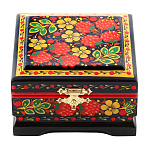 0069964/9*9см  Хохлома Шкатулка КВАДРАТНАЯ КРАСН/ЧЕРН ФОН Р1 